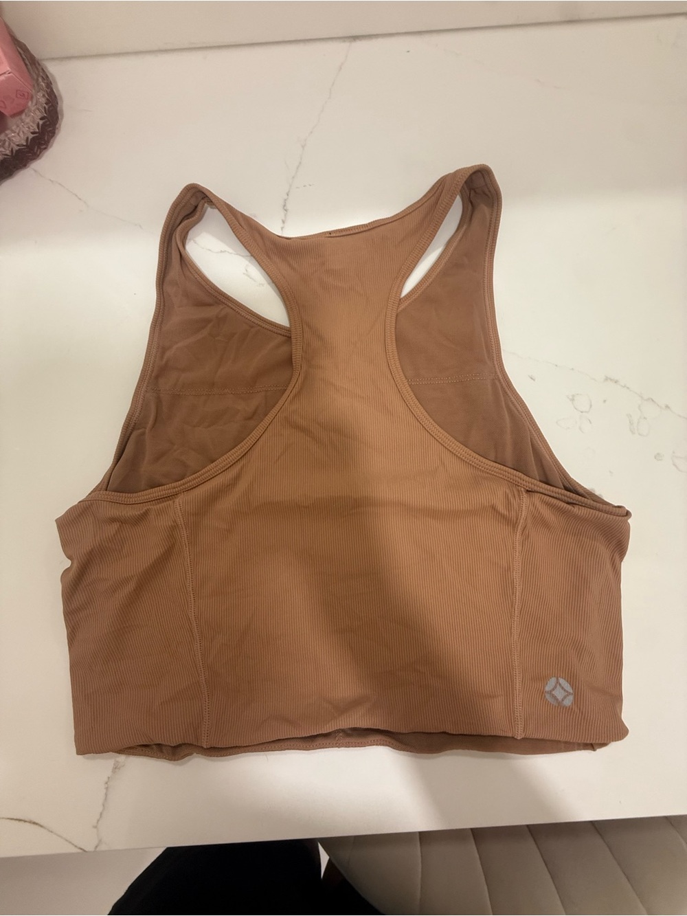 Motier Ribbed Racerback Crop Tank in Camel - Picture 2 of 2